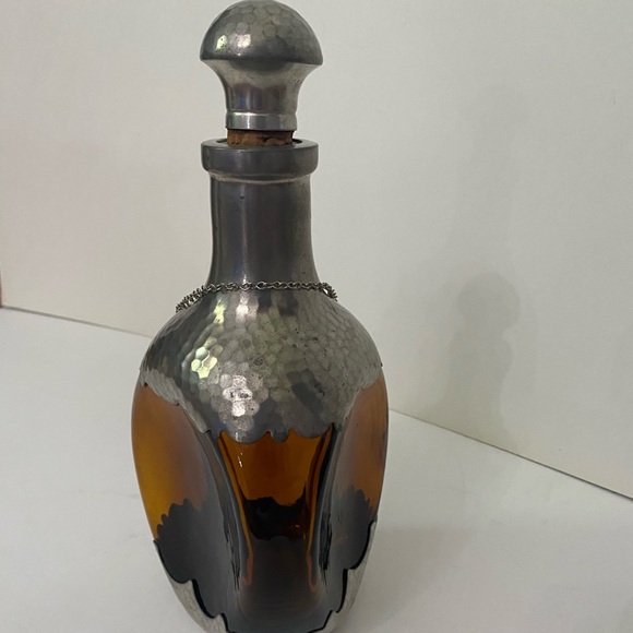 Vintage ROYAL HOLLAND Pewter Amber Pinched Glass Decanter And Scotch Hanging Tag - Picture 4 of 11